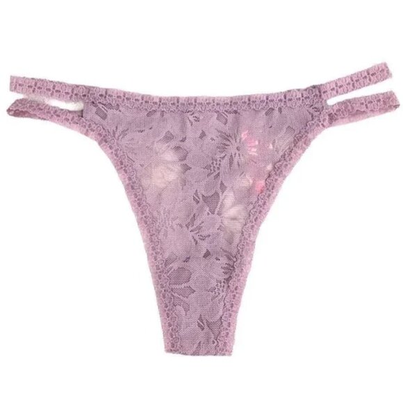 NEW NWT VS PINK VICTORIA'S SECRET Lace Strappy Thong Panty Lilac Lavender Purple - Picture 1 of 14
